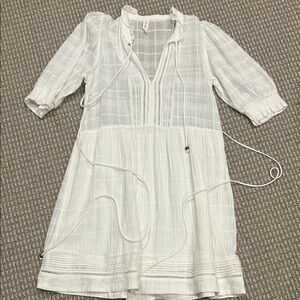 Kivari White Sheer Gauze Ruffle-Neck Dress